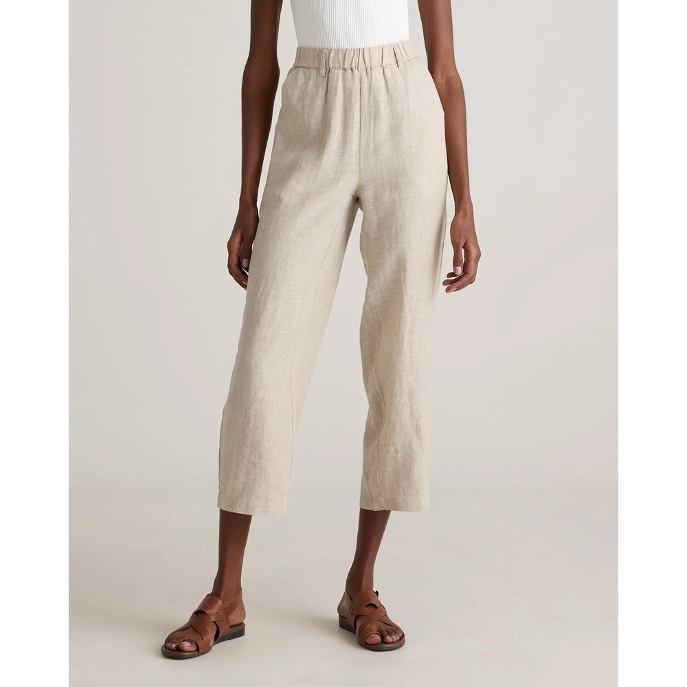 Quince 100% European Linen Pants Driftwood Women Medium Cropped Elastic Waist